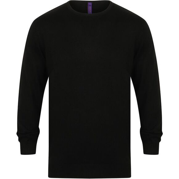 Henbury Mens Crew Neck 12 Gauge Fine Knit Jumper / Sweatshirt S-4XL / Black